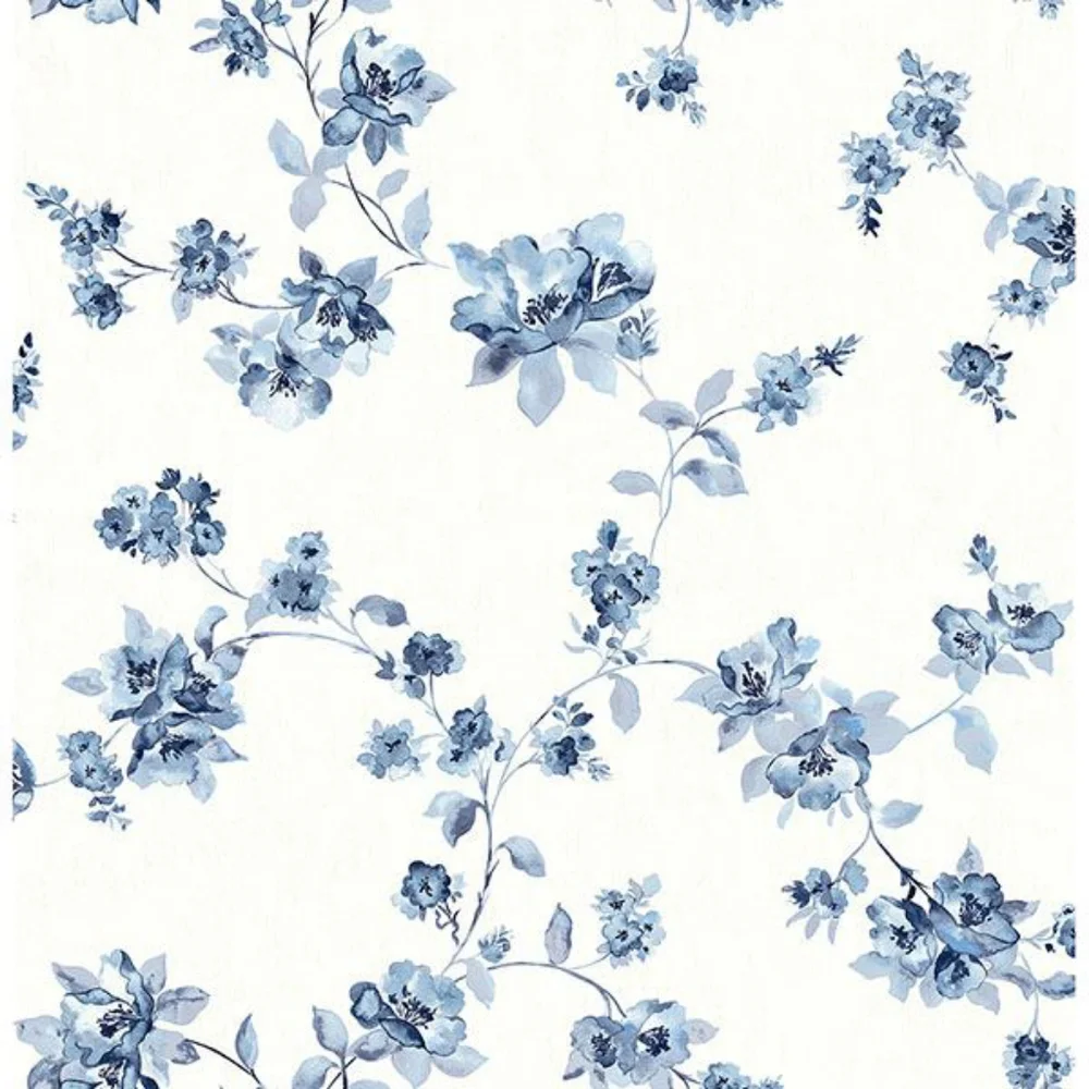 Wallpaper Cyrus Blue Watercolor Floral Farmhouse Cottage
